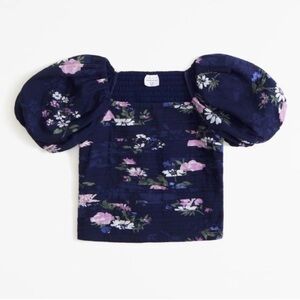 Abercrombie Kids Navy Floral Puff Sleeve Top